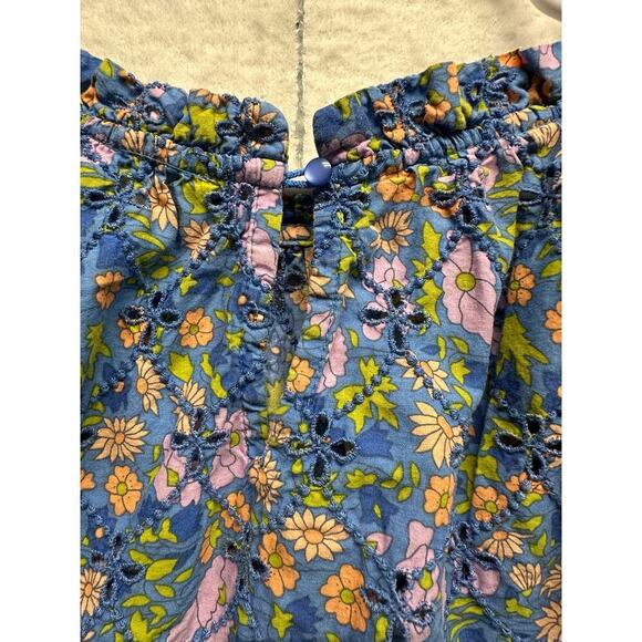 Jennifer Grace Blue Floral Eyelet Peasant Top Size M Boho Festival Resort - Picture 8 of 10